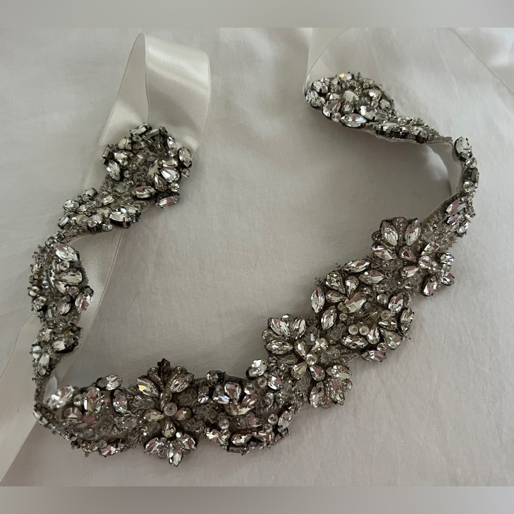 Nestina bridal sash metallic lace 108 inches long